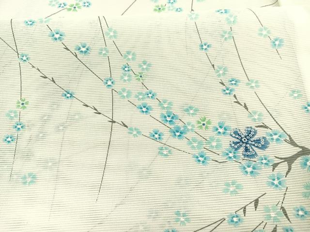 平和屋着物＊夏物　小紋　絽　枝花文　暈し染め　洗える着物　BAAX7200hv