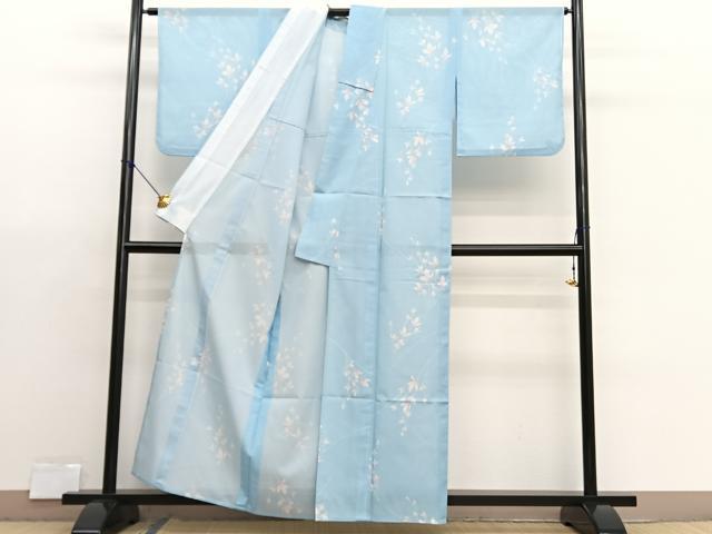 平和屋着物＊夏物　小紋　絽　枝花文　洗える着物　BAAX7202hv