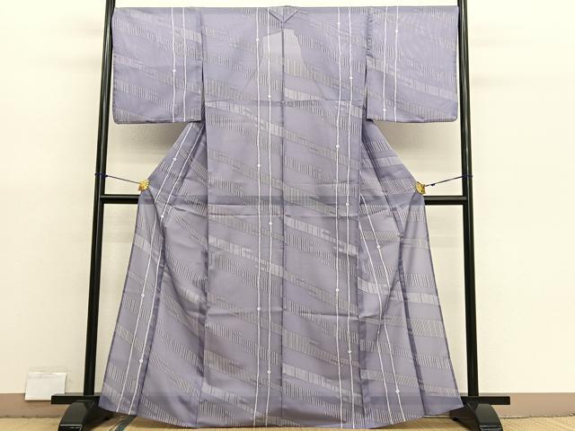 平和屋着物＊夏物　小紋　絽　エ霞文様　洗える着物　逸品　BAAX7209hv