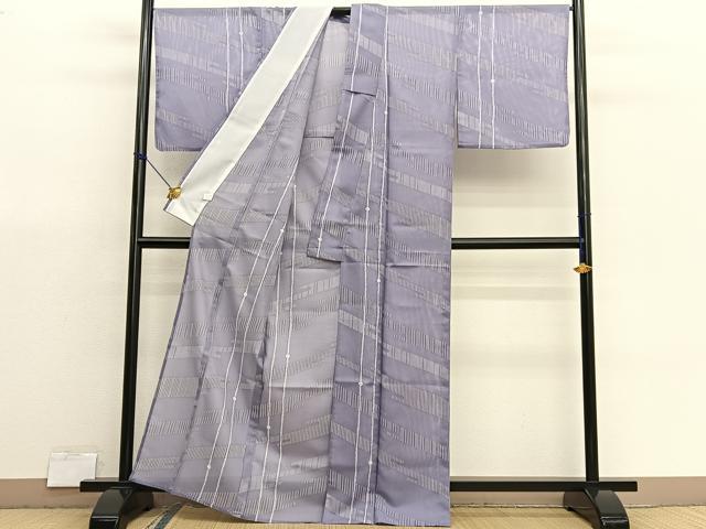 平和屋着物＊夏物　小紋　絽　エ霞文様　洗える着物　逸品　BAAX7209hv