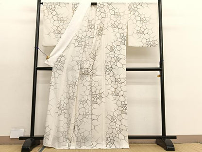 平和屋着物＊夏物　小紋　絽縮緬　石畳文様　暈し染め　洗える着物　BAAX7211hv