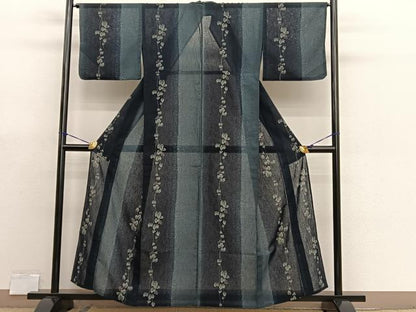 平和屋着物＊夏物　小紋　紗　葡萄蔦の葉文　洗える着物　BAAX7213hv