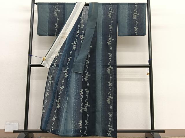 平和屋着物＊夏物　小紋　紗　葡萄蔦の葉文　洗える着物　BAAX7213hv