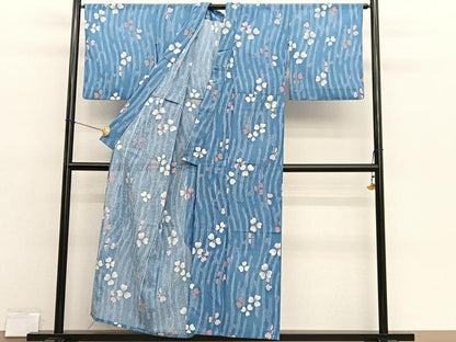 平和屋着物＊夏物　小紋　紗　流水花文　洗える着物　BAAX7215hv