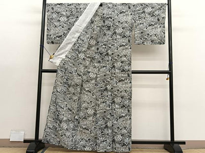 平和屋着物＊夏物　小紋　型染め　絽　風景文　洗える着物　BAAX7221hv