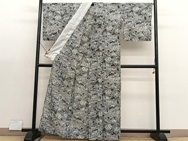 平和屋着物＊夏物　小紋　型染め　絽　風景文　洗える着物　BAAX7221hv