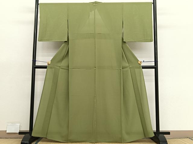 平和屋着物＊夏物　色無地　絽縮緬　根岸色　正絹　逸品　BAAX7226hv