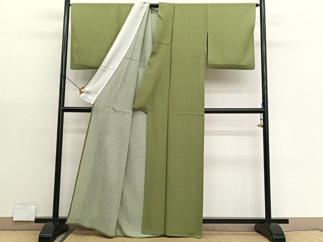 平和屋着物＊夏物　色無地　絽縮緬　根岸色　正絹　逸品　BAAX7226hv