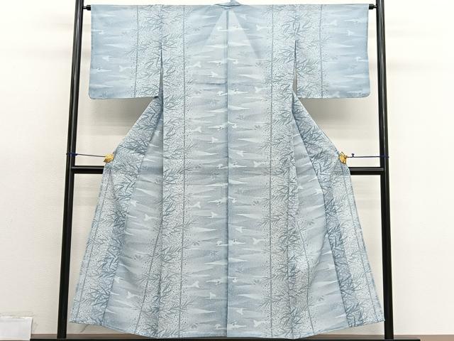平和屋着物＊夏物　小紋　紗　舞蝶笹竹文　洗える着物　BAAX7227hv