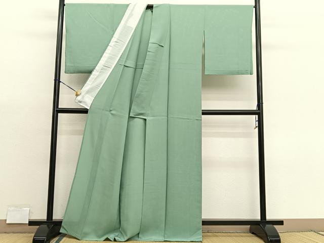 平和屋着物＊夏物　色無地　絽　山葵色　正絹　逸品　BAAX7228hv