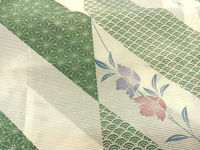 平和屋着物＊夏物　小紋　絽　有職枝花文　洗える着物　BAAX7237hv