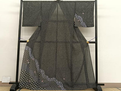 平和屋着物＊夏物　訪問着　絽　道長楓文　黒地　洗える着物　BAAX7241hv