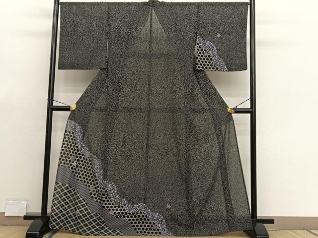 平和屋着物＊夏物　訪問着　絽　道長楓文　黒地　洗える着物　BAAX7241hv