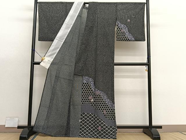 平和屋着物＊夏物　訪問着　絽　道長楓文　黒地　洗える着物　BAAX7241hv