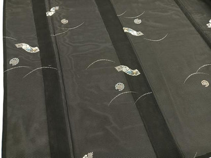 平和屋着物＊夏物　小紋　絽　地紙花文　黒地　洗える着物　BAAX7243hv