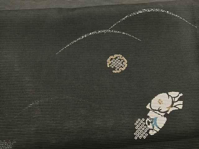 平和屋着物＊夏物　小紋　絽　地紙花文　黒地　洗える着物　BAAX7243hv