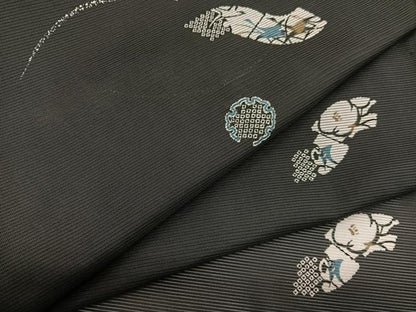 平和屋着物＊夏物　小紋　絽　地紙花文　黒地　洗える着物　BAAX7243hv