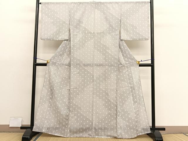 平和屋着物＊夏物　小紋　紗　麻の葉文様　洗える着物　BAAX7245hv