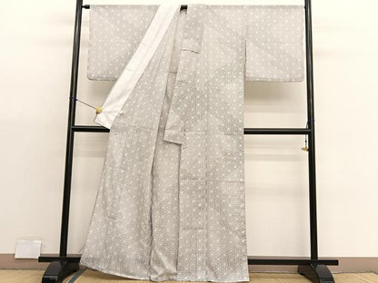 平和屋着物＊夏物　小紋　紗　麻の葉文様　洗える着物　BAAX7245hv