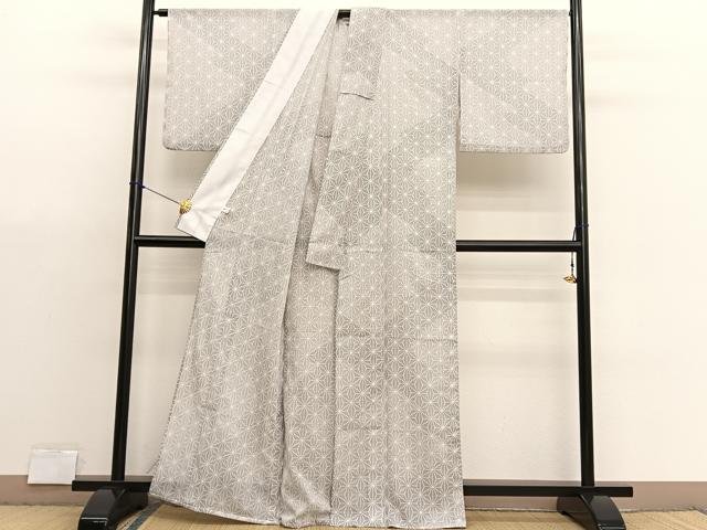 平和屋着物＊夏物　小紋　紗　麻の葉文様　洗える着物　BAAX7245hv