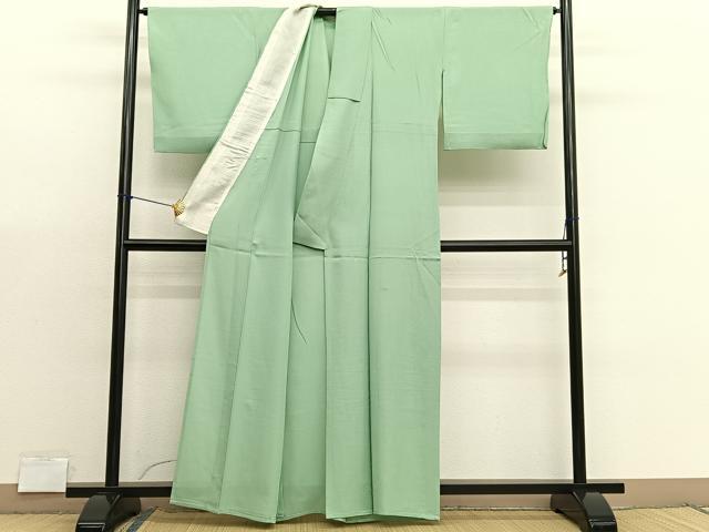 平和屋着物＊夏物　色無地　絽　若葉色　正絹　逸品　BAAX7252hv