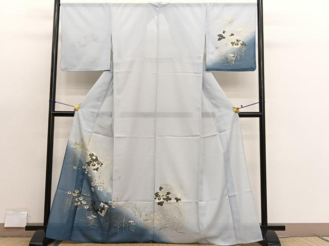 平和屋着物＊夏物　訪問着　絽　色紙花文　暈し染め　金彩　洗える着物　BAAX7255hv