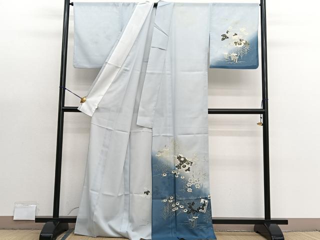 平和屋着物＊夏物　訪問着　絽　色紙花文　暈し染め　金彩　洗える着物　BAAX7255hv