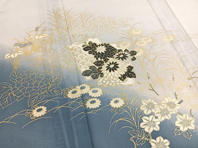 平和屋着物＊夏物　訪問着　絽　色紙花文　暈し染め　金彩　洗える着物　BAAX7255hv