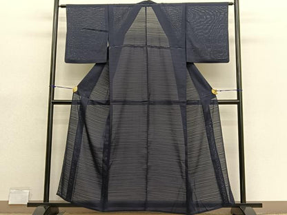 平和屋着物＊夏物　色無地　変わり絽　紫黒色　正絹　逸品　BAAX7256hv