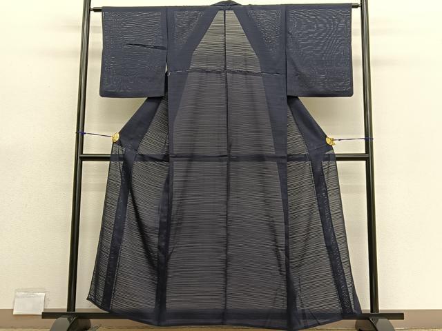 平和屋着物＊夏物　色無地　変わり絽　紫黒色　正絹　逸品　BAAX7256hv