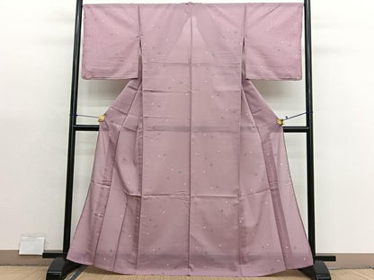 平和屋着物＊夏物　小紋　絽　成物　なす　洗える着物　未使用　BAAX7258hv