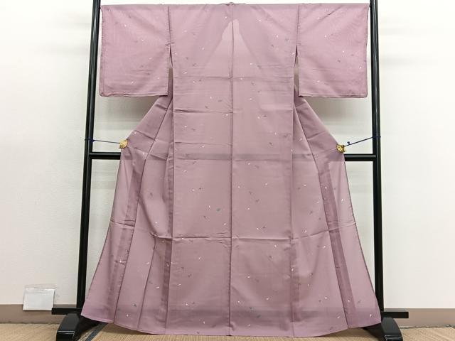 平和屋着物＊夏物　小紋　絽　成物　なす　洗える着物　未使用　BAAX7258hv