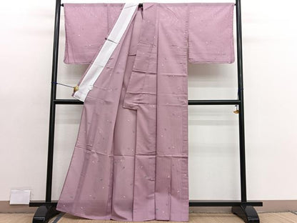 平和屋着物＊夏物　小紋　絽　成物　なす　洗える着物　未使用　BAAX7258hv