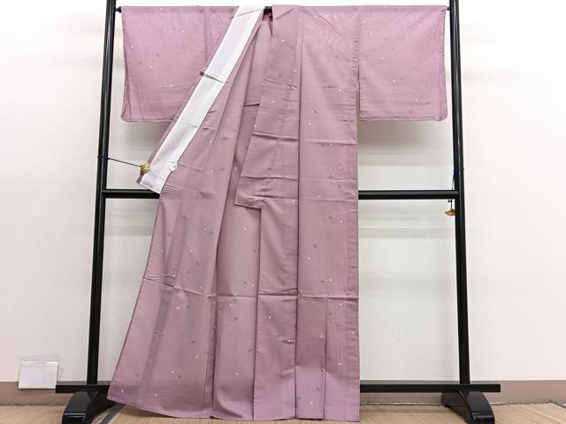 平和屋着物＊夏物　小紋　絽　成物　なす　洗える着物　未使用　BAAX7258hv