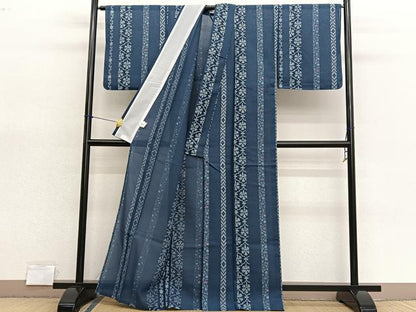 平和屋着物＊夏物　小紋　紗　飾花間道　洗える着物　BAAX7260hv