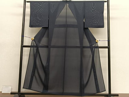 平和屋着物＊夏物　色無地　絽　黒緑色　正絹　逸品　BAAX7262hv