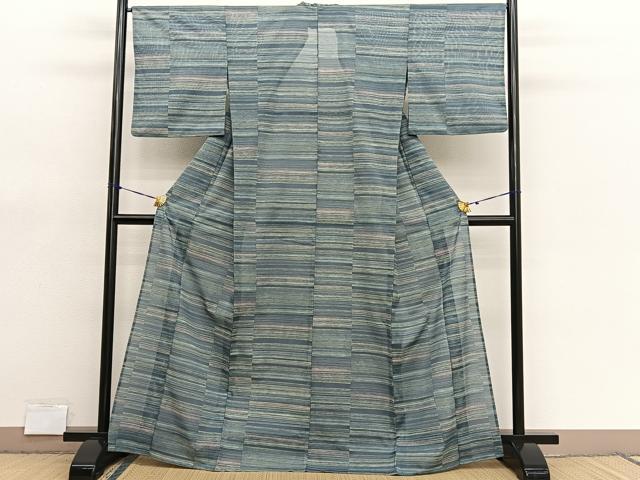 平和屋着物＊夏物　小紋　絽　横段文　洗える着物　BAAX7263hv