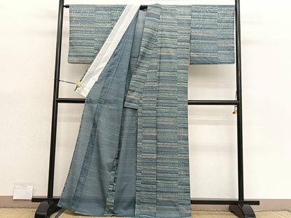 平和屋着物＊夏物　小紋　絽　横段文　洗える着物　BAAX7263hv
