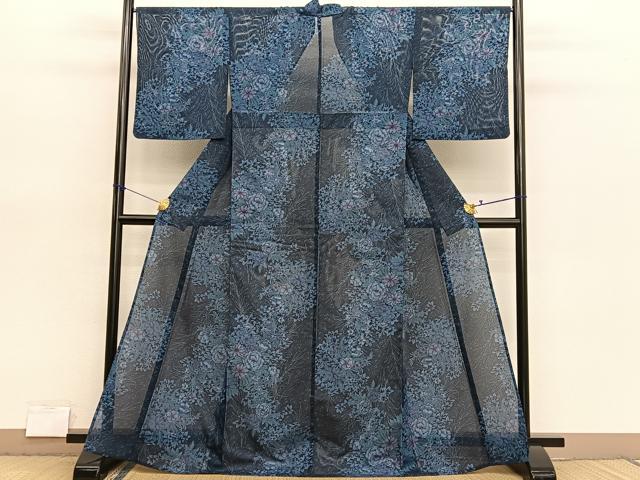 平和屋着物＊夏物　小紋　絽　草花文　正絹　逸品　BAAX7269hv