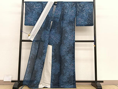 平和屋着物＊夏物　小紋　絽　草花文　正絹　逸品　BAAX7269hv