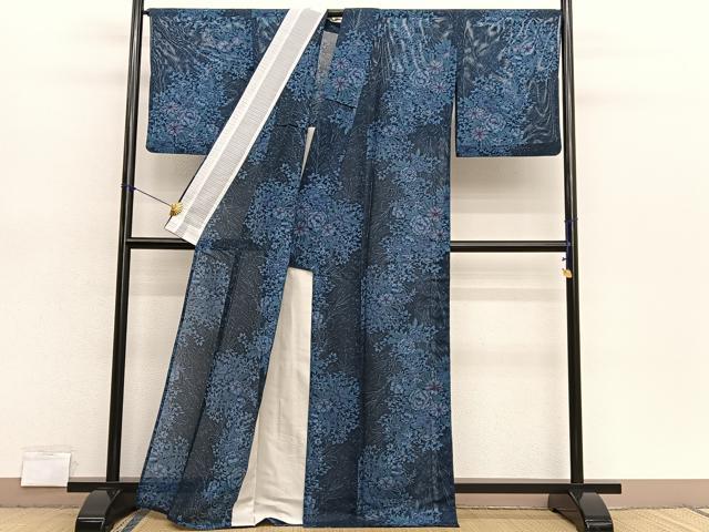 平和屋着物＊夏物　小紋　絽　草花文　正絹　逸品　BAAX7269hv