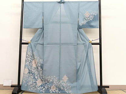 平和屋着物＊夏物　訪問着　絽　更紗花唐草文　暈し染め　金彩　洗える着物　BAAX7270hv