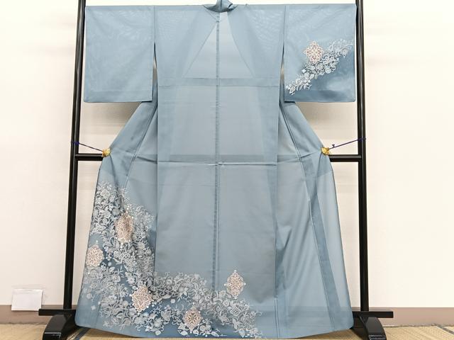 平和屋着物＊夏物　訪問着　絽　更紗花唐草文　暈し染め　金彩　洗える着物　BAAX7270hv