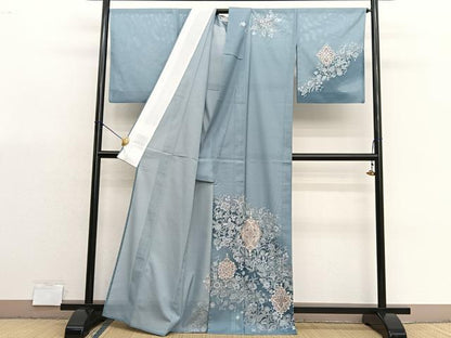 平和屋着物＊夏物　訪問着　絽　更紗花唐草文　暈し染め　金彩　洗える着物　BAAX7270hv
