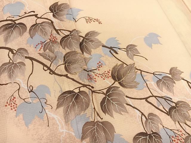平和屋着物＊夏物　訪問着　絽　葡萄蔦の葉文　暈し染め　金彩　洗える着物　BAAX7271hv