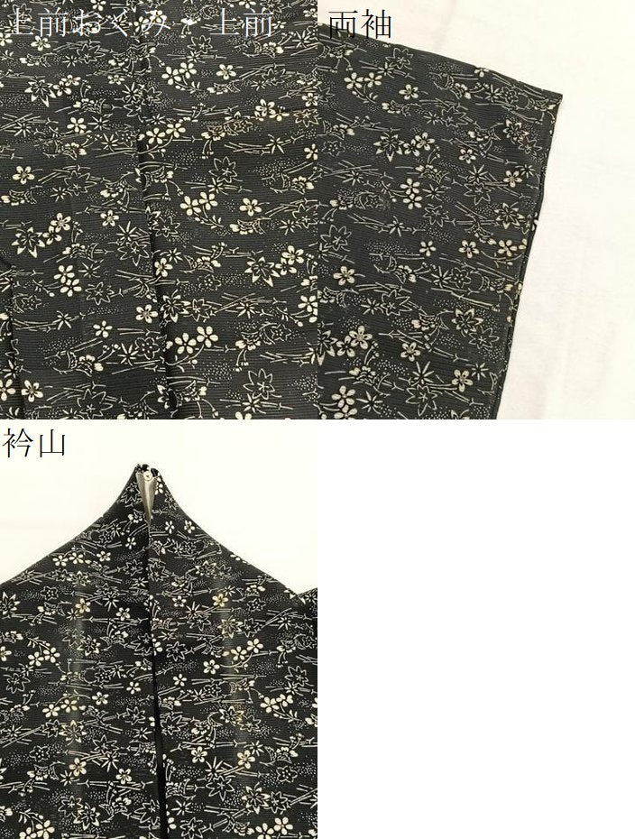 平和屋着物＊夏物　小紋　絽　型染め　吹き寄せ花文　黒地　正絹　逸品　BAAX7275hv