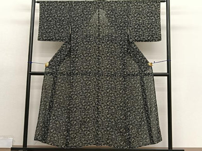 平和屋着物＊夏物　小紋　絽　型染め　吹き寄せ花文　黒地　正絹　逸品　BAAX7275hv