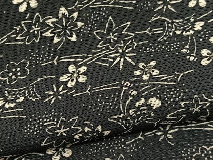 平和屋着物＊夏物　小紋　絽　型染め　吹き寄せ花文　黒地　正絹　逸品　BAAX7275hv