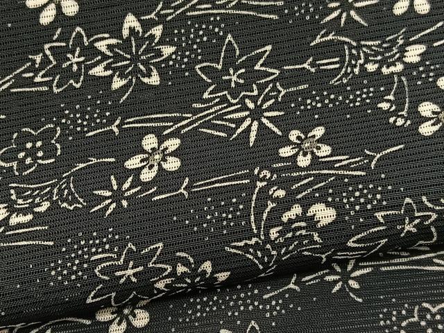 平和屋着物＊夏物　小紋　絽　型染め　吹き寄せ花文　黒地　正絹　逸品　BAAX7275hv