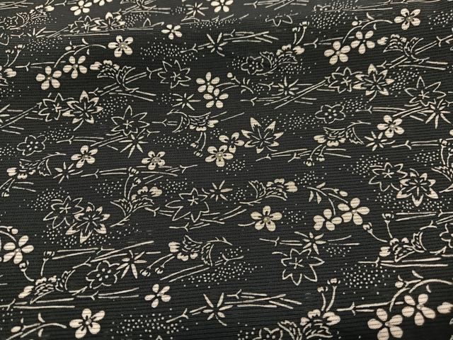 平和屋着物＊夏物　小紋　絽　型染め　吹き寄せ花文　黒地　正絹　逸品　BAAX7275hv